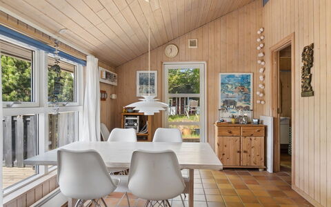 Euphemia - 200M from the Sea: Interior Design, Flooring, Wood, Furniture, Ceiling, Floor, Kitchen & Dining Room Table, Light Fixture, Wood Flooring, Dining Room