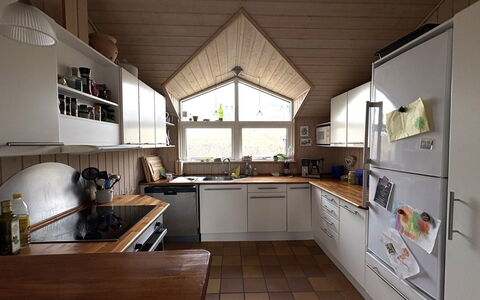 Euphemia - 200M from the Sea: Kitchen, Furniture, Countertop, Interior Design, Flooring, Cabinetry, Wood, Ceiling, Kitchen Appliance, Major Appliance