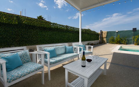 Villa Cosentini: Furniture, Outdoor Furniture, Chair, Table, Interior Design, Floor, Flooring, Outdoor Table, Swimming Pool, Coffee Table