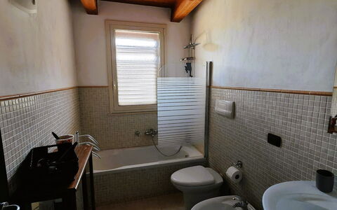 Villa del Monte: Wall, Plumbing Fixture, Flooring, Floor, Plumbing, Tile, Bathroom, Composite Material, Tap, Bathroom Sink