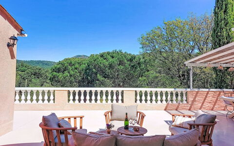 Villa Solhyllan: Furniture, Wood, Outdoor Furniture, Table, Outdoor Table, Chair, Kitchen & Dining Room Table, Deck, Hardwood, Porch