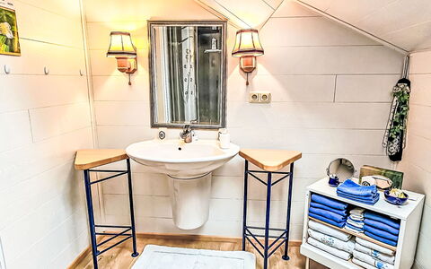 Apt. Luna: Interior Design, Flooring, Floor, Room, Plumbing, Plumbing Fixture, Wood Stain, Tile, Light Fixture, Hardwood