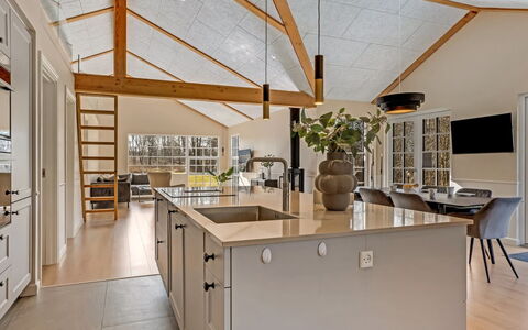 Goti - 400M from the Sea: Kitchen, Wood, Ceiling, Furniture, Interior Design, Countertop, Flooring, Light Fixture, Lighting, Chair