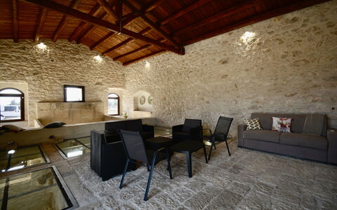 Villa Palmento: Wall, Flooring, Architecture, Ceiling, Furniture, Floor, Interior Design, Stone Wall, Chair