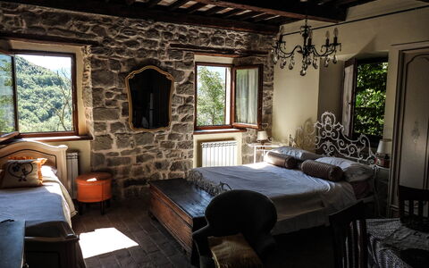 Agriturismo Arcera: Wall, Bedroom, Furniture, Bed, Bedding, Room, Bed Sheet, Bed Frame, Ceiling, Hardwood