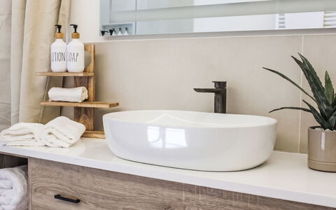 Terrazza Segreta: Bathroom, Plumbing Fixture, Interior Design, Bathroom Sink, Sink, Countertop, Bathroom Cabinet, Flooring, Tap, Mirror