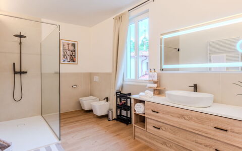 Terrazza Segreta Around Como Lake: Interior Design, Flooring, Floor, Furniture, Plumbing Fixture, Wood, Bathroom Cabinet, Bathroom, Cabinetry, Room