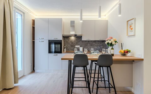 Terrazza Segreta Around Como Lake: Furniture, Interior Design, Countertop, Kitchen, Flooring, Light Fixture, Wood, Ceiling, Kitchen & Dining Room Table, Home
