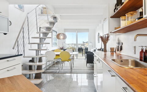 Pejo - 10M from the Sea: Kitchen, Flooring, Interior Design, Furniture, Countertop, Kitchen Appliance, Floor, Apartment, Major Appliance, Ceiling