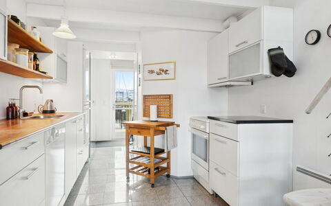 Pejo - 10M from the Sea: Kitchen, Flooring, Countertop, Cabinetry, Kitchen Appliance, Furniture, Wood, Floor, Major Appliance, Interior Design