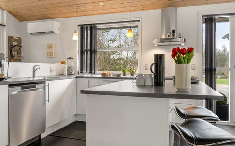 Joske - 2Km from the Sea: Kitchen, Countertop, Kitchen Appliance, Furniture, Major Appliance, Cabinetry, Interior Design, Home Appliance, Flooring, Lighting