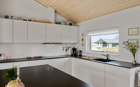 Minka - 500M from the Sea: Kitchen, Interior Design, Wood, Flooring, Ceiling, Countertop, Kitchen Appliance, Floor, Light Fixture, Home