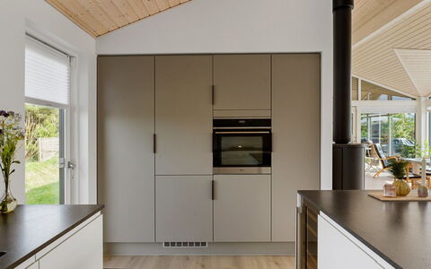 Minka - 500M from the Sea: Kitchen, Flooring, Countertop, Interior Design, Furniture, Wood, Kitchen Appliance, Cabinetry, Floor, Ceiling