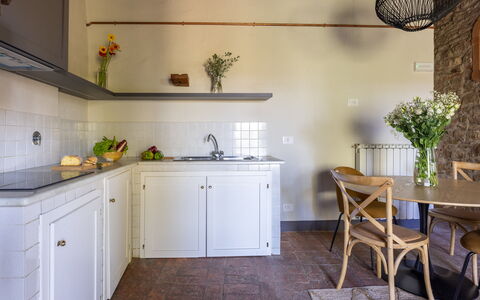 Maison Badia a Passignano: Wall, Interior Design, Flooring, Wood, Furniture, Countertop, Kitchen, Floor, Cabinetry, Plumbing Fixture