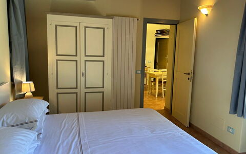 Casa Stella Serena, Casole D'Elsa, Pool: Furniture, Bed, Interior Design, Bedroom, Floor, Wood, Flooring, Bed Sheet, Bedding, Room