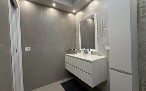 Casa Amare: Flooring, Wall, Interior Design, Floor, Plumbing Fixture, Bathroom Sink, Bathroom Cabinet, Bathroom, Sink, Ceiling