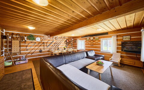 Rustic Lodge: Wood, Hardwood, Log Cabin, Wood Stain, Ceiling, Wood Flooring, Cottage, Lumber, Plank, Living Room