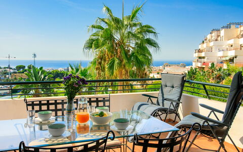 Nerja Center View: Furniture, Chair, Apartment, Balcony, Resort, Outdoor Furniture, Shade, Eco Hotel, Umbrella