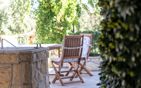 Hidden Hill: Furniture, Outdoor Furniture, Shade, Chair, Outdoor Table, Garden, Leisure, Wood Stain, Flagstone, Backyard