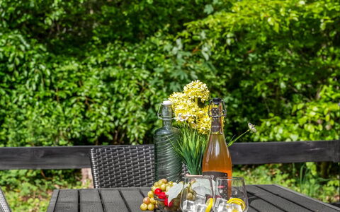 Heda - 1.6Km to the Fjord: Green, Bottle, Drinkware, Furniture, Outdoor Furniture, Outdoor Table, Glass Bottle, Food