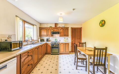 Highland Hillside Retreat: Interior Design, Flooring, Wood, Kitchen, Furniture, Ceiling, Cabinetry, Floor, Countertop, Room