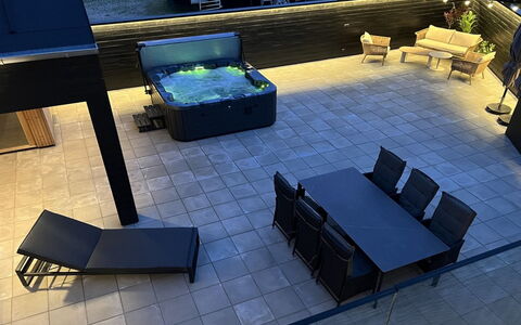 Brigita - 100M to the Fjord: Furniture, Flooring, Floor, Swimming Pool, Composite Material, Outdoor Furniture, Chair, Patio, Deck