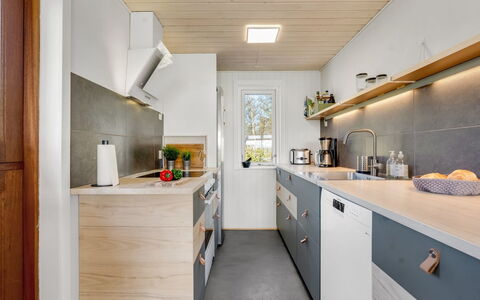 Sinnika - 550M from the Sea: Kitchen, Countertop, Wood, Flooring, Kitchen Appliance, Interior Design, Cabinetry, Major Appliance, Furniture, Home Appliance