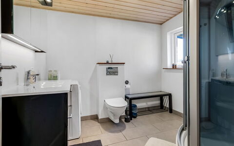 Nisse - 300M from the Sea: Flooring, Interior Design, Plumbing Fixture, Ceiling, Floor, Sink, Bathroom, Tap, Room, Plumbing