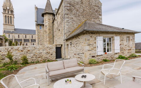 Domaine de Saint Cast: Furniture, Balcony, Shade, Garden, Outdoor Furniture, Chair, Porch, Yard, Landscaping, Backyard