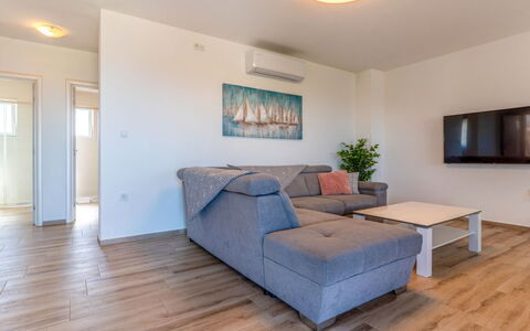 Rab Lopar 115: Flooring, Interior Design, Furniture, Floor, Couch, Wood, Wood Flooring, Ceiling, Room, Living Room