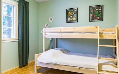 Järvitupa: Floor, Flooring, Interior Design, Bedroom, Bed, Wood, Bedding, Furniture, Bunk Bed, Room