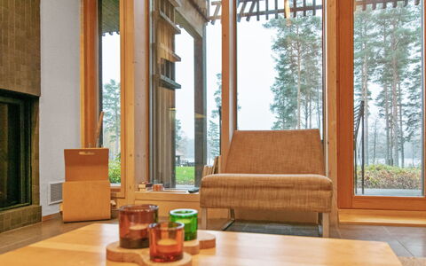 Villa Sinikka 1: Wood, Interior Design, Flooring, Floor, Furniture, Wood Flooring, Hardwood, Wood Stain, Chair, Living Room