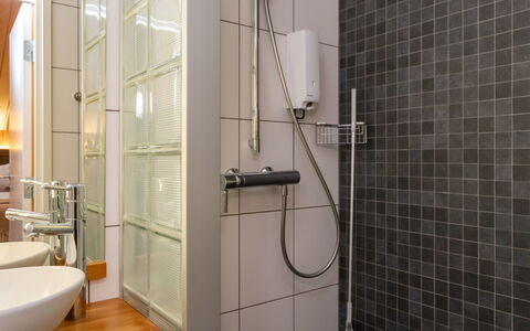 Villa Antti: Bathroom, Plumbing Fixture, Wall, Flooring, Interior Design, Floor, Shower Head, Toilet, Mirror, Shower