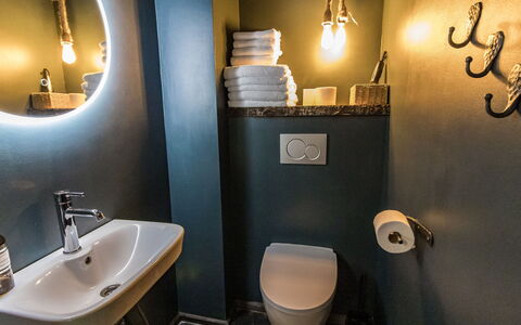 Lapland Hygge a: Bathroom, Wall, Plumbing Fixture, Bathroom Sink, Flooring, Floor, Interior Design, Toilet Seat, Toilet, Plumbing