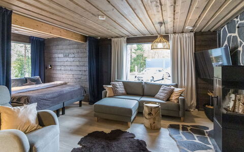 Lapland Hygge B: Wood, Furniture, Interior Design, Ceiling, Home, Flooring, Room, Living Room, Cottage, Hardwood