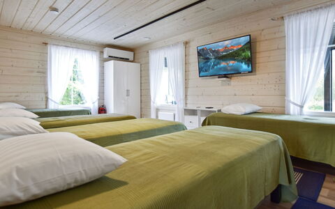 Villa Ruuska: Wood, Bedroom, Furniture, Home, Interior Design, Bed, Bed Frame, Hardwood, Bedding, Ceiling