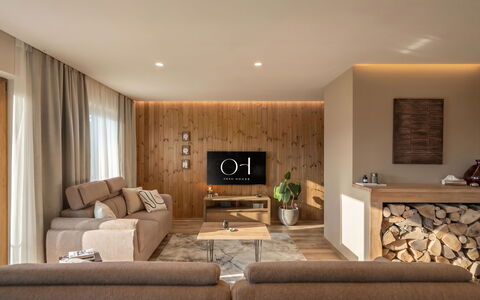Holiday Home Orso House: Furniture, Interior Design, Flooring, Couch, Floor, Wall, Living Room, Wood, Ceiling, Room