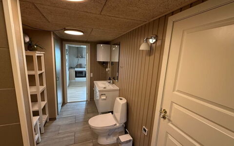 Brunetta - 200M to the Fjord: Flooring, Wood, Floor, Interior Design, Plumbing Fixture, Room, Ceiling, Plumbing, Sink, Bathroom