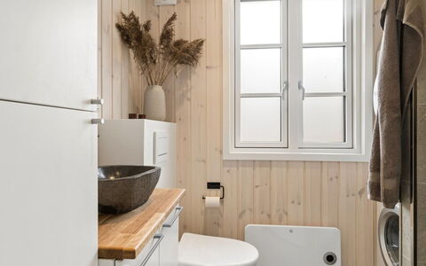 Martta - 250M from the Sea: Plumbing Fixture, Sink, Bathroom, Wood, Flooring, Floor, Bathroom Sink, Interior Design, Tap, Bathroom Cabinet