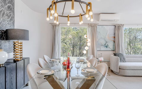 Preciados: Furniture, Interior Design, Light Fixture, Ceiling, Chandelier, Table, Dining Room, Kitchen & Dining Room Table, Chair, Lighting