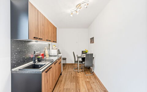 Happy Home: Interior Design, Flooring, Furniture, Wood, Kitchen, Countertop, Floor, Room, Cabinetry, Wood Flooring