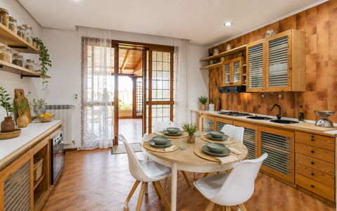Villa Billona: Furniture, Interior Design, Kitchen, Flooring, Wood, Cabinetry, Countertop, Floor, Ceiling, Room