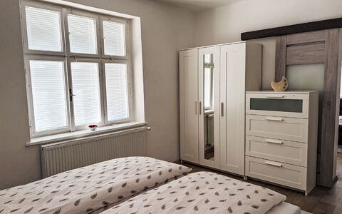 Děčín Heights: Furniture, Bed, Bedroom, Interior Design, Wood, Floor, Flooring, Bedding, Bed Sheet, Drawer