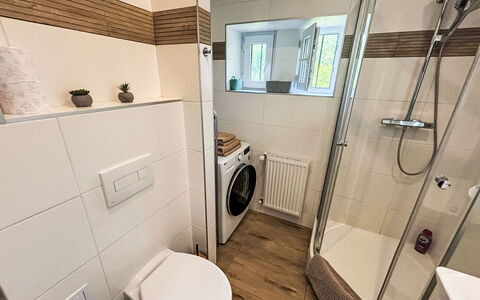 Děčín Heights: Flooring, Interior Design, Plumbing Fixture, Floor, Plumbing, Washing Machine, Bathroom, Tap, Room, Sink