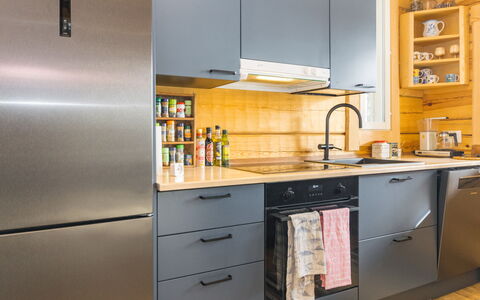 Tuulentupa: Kitchen Appliance, Kitchen, Countertop, Cabinetry, Furniture, Major Appliance, Interior Design, Flooring, Wood, Home Appliance