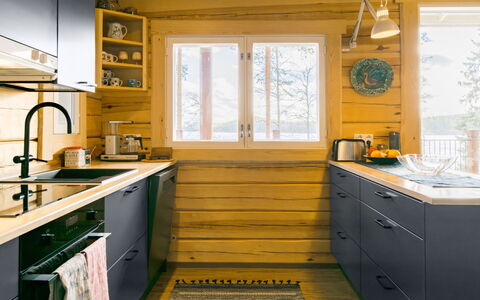 Tuulentupa: Kitchen, Wood, Flooring, Interior Design, Kitchen Appliance, Countertop, Cabinetry, Floor, Major Appliance, Furniture