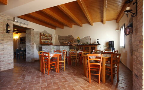 Casale dei Ciliegi: Furniture, Wood, Kitchen & Dining Room Table, Table, Chair, Ceiling, Flooring, Restaurant, Wood Stain, Dining Room