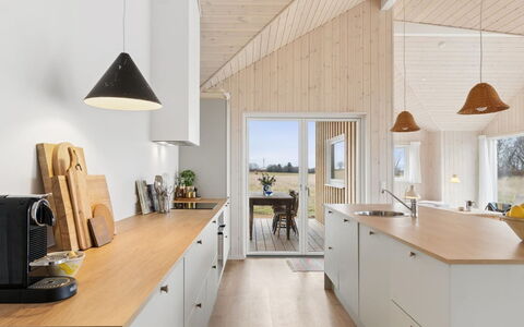 Nani - 500M from the Sea: Wood, Flooring, Floor, Ceiling, Interior Design, Kitchen, Home, Light Fixture, Wood Flooring, Countertop