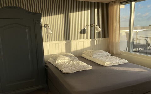 Evalina - 150M from the Sea: Bedroom, Bed, Wood, Bed Sheet, Furniture, Interior Design, Bedding, Floor, Flooring, Linens