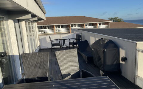Evalina - 150M from the Sea: Floor, Balcony, Deck, Outdoor Furniture, Hardwood, Daylighting, Handrail, Shade, Wood Stain